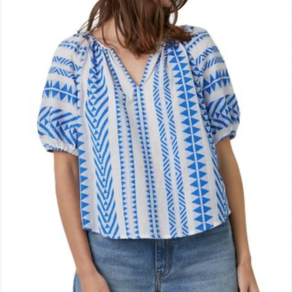 Velvet by Graham & Spencer Blue and White Geometric Blouse